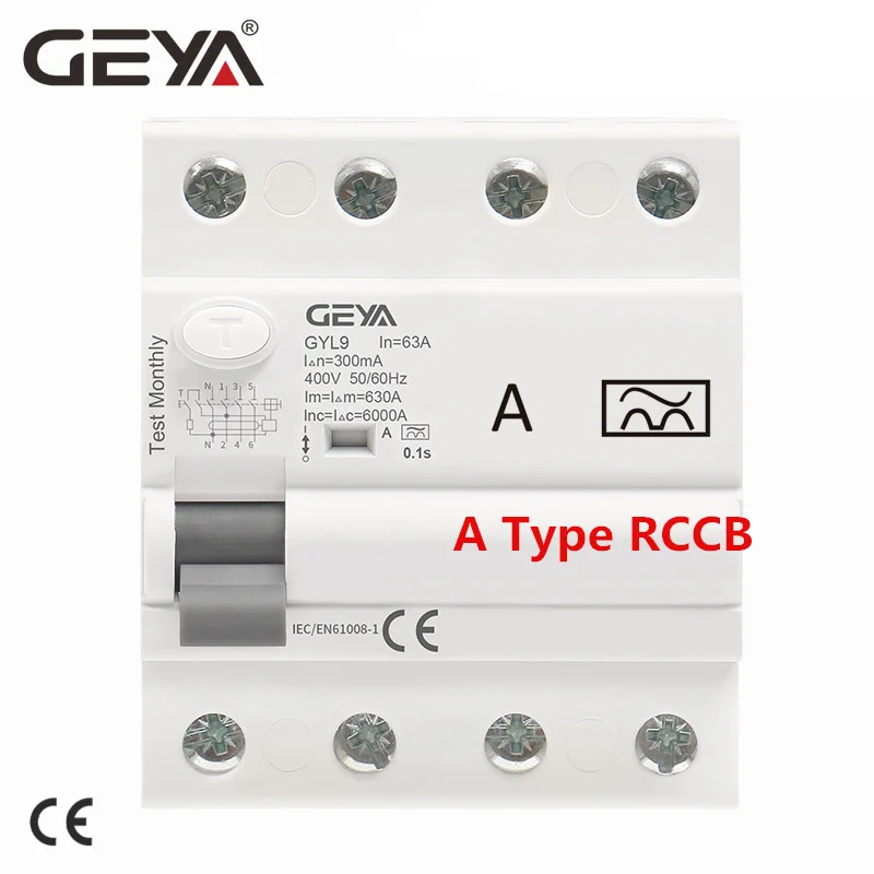 GEYA Type A RCD Residual Current Circuit Breaker ELCB 3P+N 40A 63A  RCD ELCB Detect Pulsating DC Residual Current