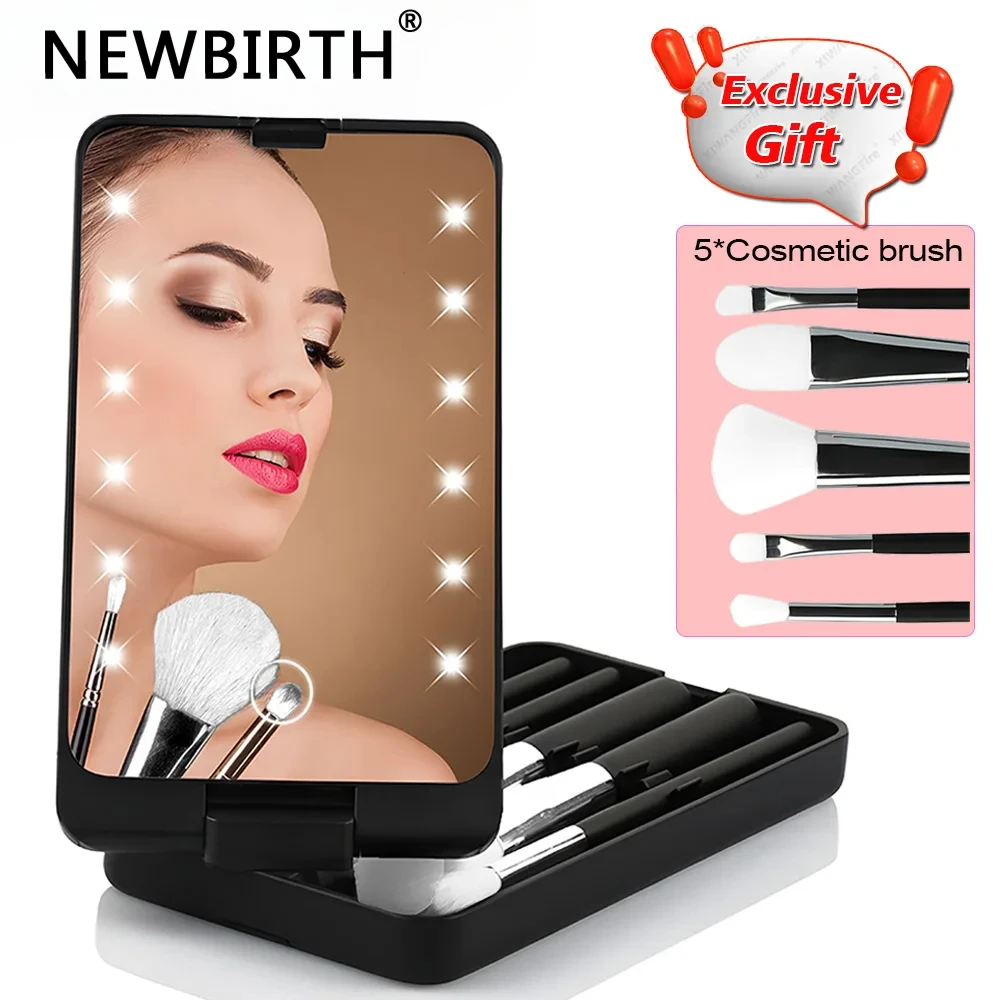 NEWBIRTH Makeup mirror with light, travel makeup accessories, with lighting portable and foldable multifunctional for brushing