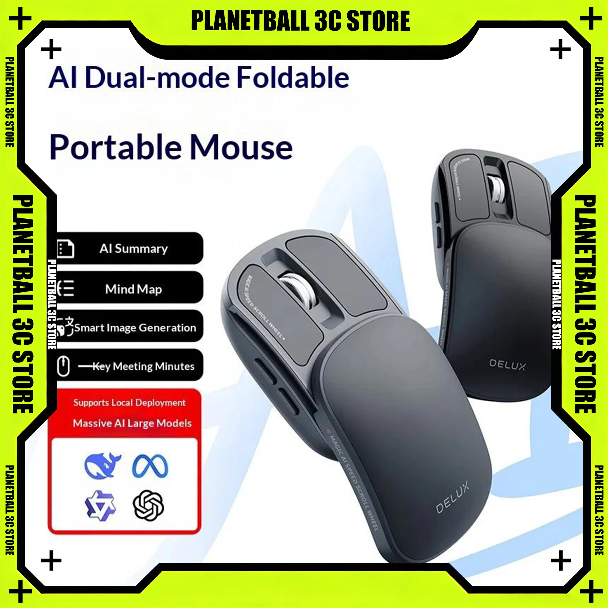DeLUX MF20AI Foldable Wireless Bluetooth Mouse, Smart Dual-Mode Portable Business Office Mouse