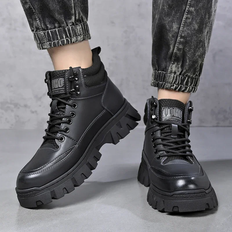 Botas Rock para hombre, zapatos para hombre, botines para hombre, zapatos de seguridad para el trabajo de cuero, botas marrones, zapatillas informales, vestido, botín, zapato para hombre, nieve alta