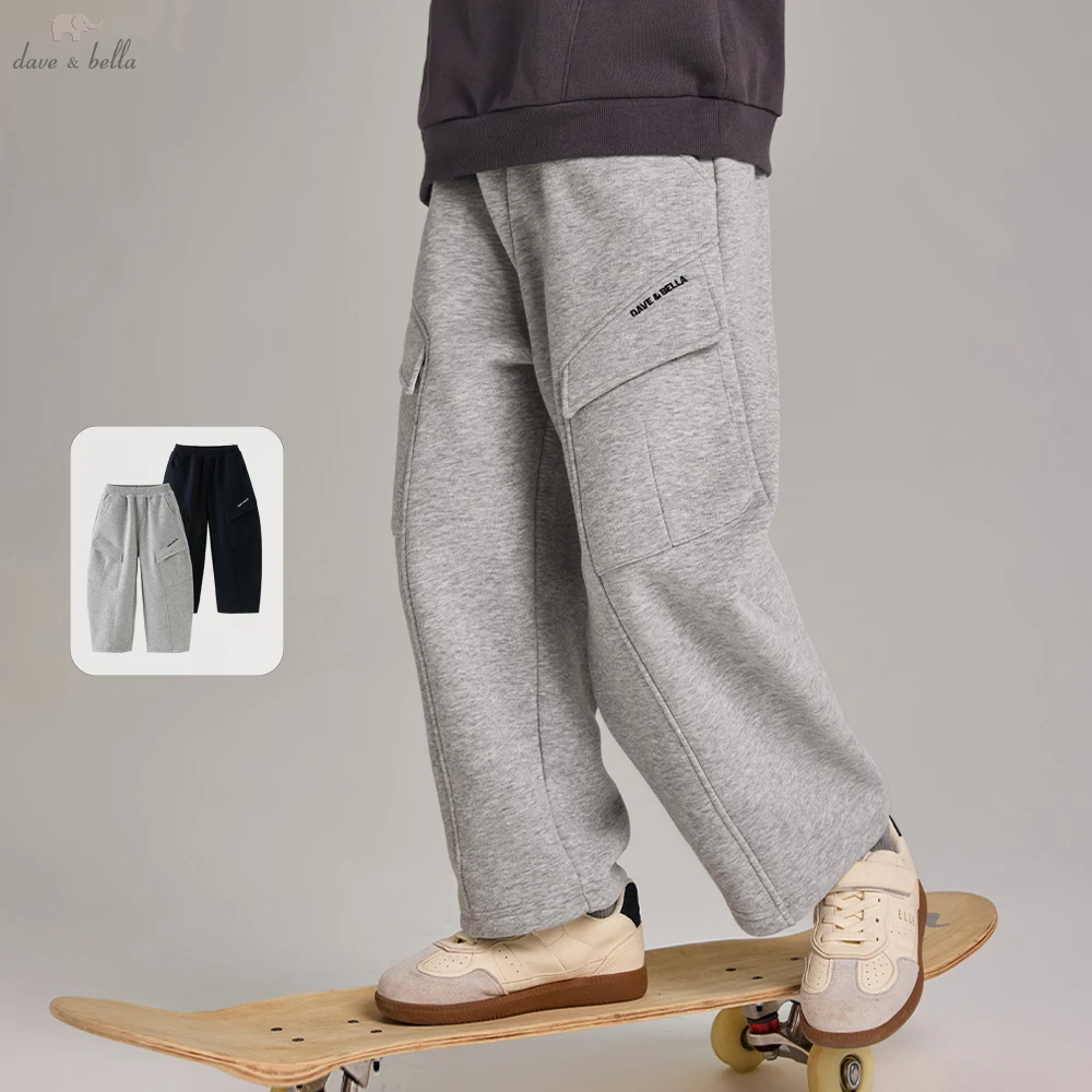 Dave Bella Boys Fleece-lined Cargo Pants for Children Winter Warm Pants 7-13 Years Teen Straight Elastic Trousers DK4264065