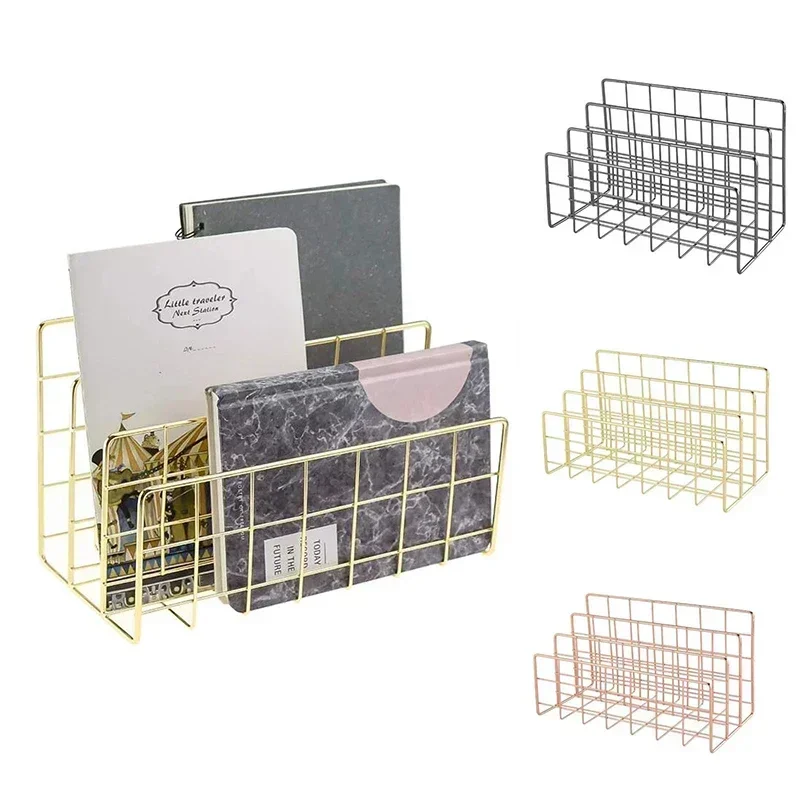 

Nordic Metal Book Organizer Basket, Minimalist Storage Basket, Office Desktop Sundries Holder, Rose Gold Newspaper Rack, Magazin