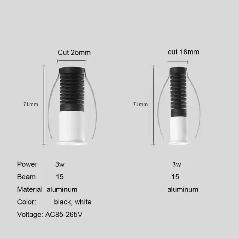 LED Spotlight 3W Recessed Mini LED Spot Light Opening 18mm 25mm Small Ceiling Downlight Wall Spots Light For Showcase Cabinet
