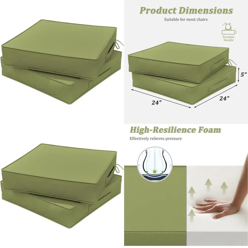 

Набор из 2 водонепроницаемых и устойчивых к выцветанию подушек для уличных стульев, 24x24x5 дюймов, с ручкой и регулируемыми ремнями