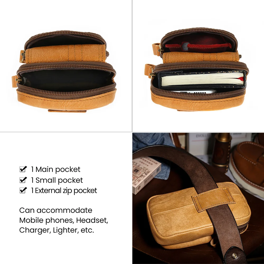 Genuine Leather Waist Bag for Men Fashion Bum Bag Waist Belt Pack Phone Pouch Cowhide Small Fanny Pack High Quality 