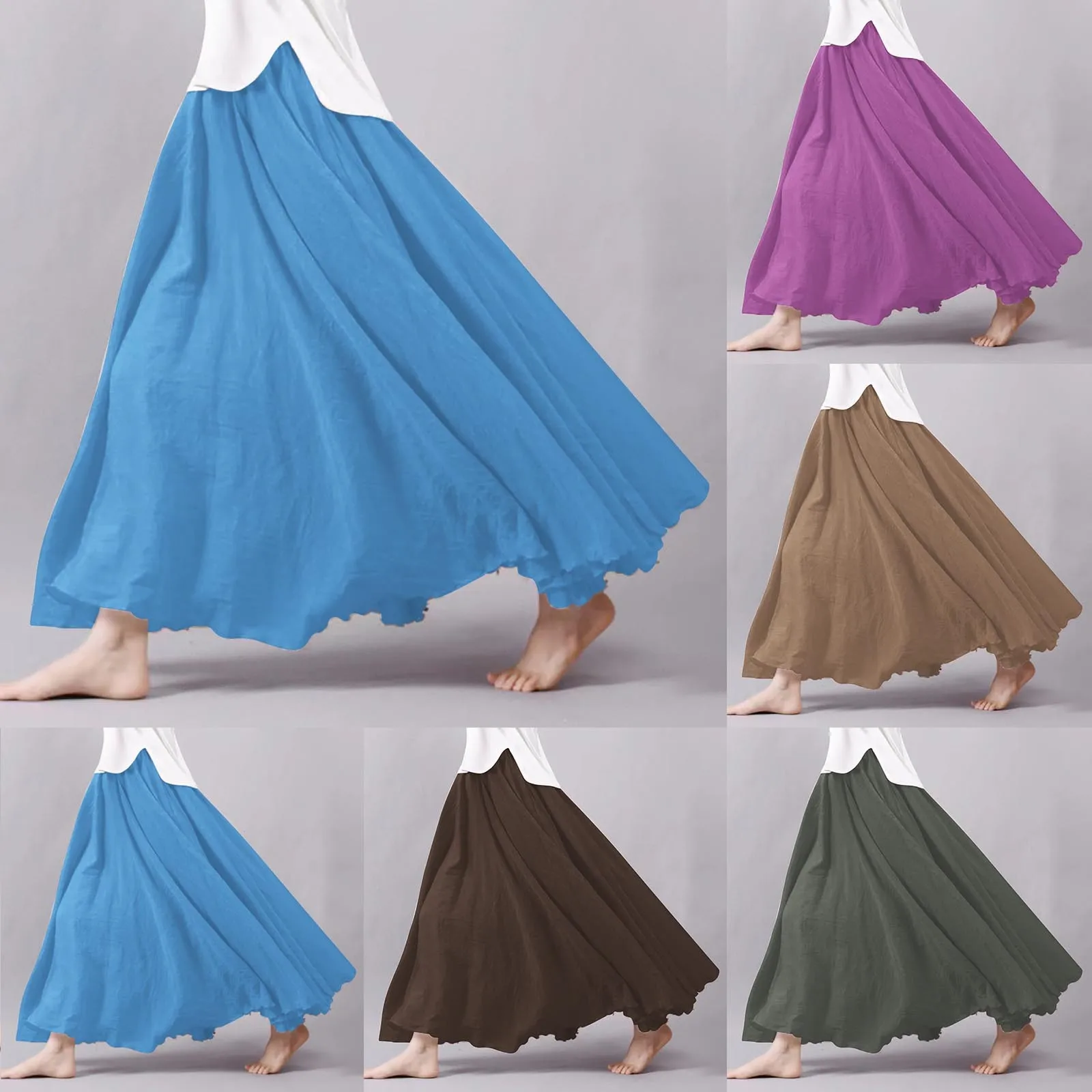 Women's Fashionable And Linen Fan Shaped Large Hem Printed Long Tennis Skirts Preppy Skirts Long Leather Skirt Skirt