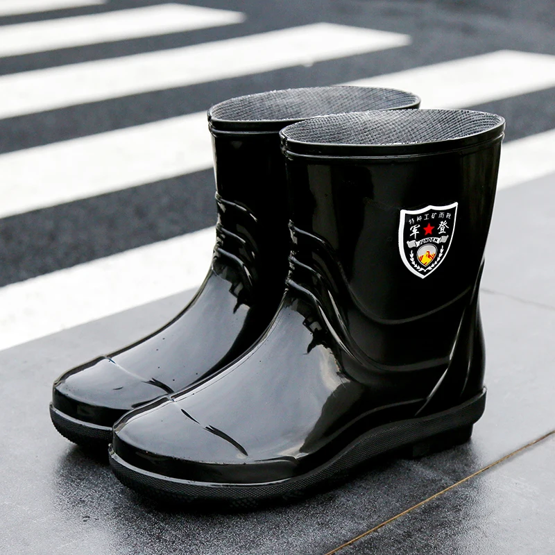 Military Standard Men's Rain Boots Large Size 48 Short Tube  Waterproof Anti-Slip Labor Protection Medium High Tube Water B...