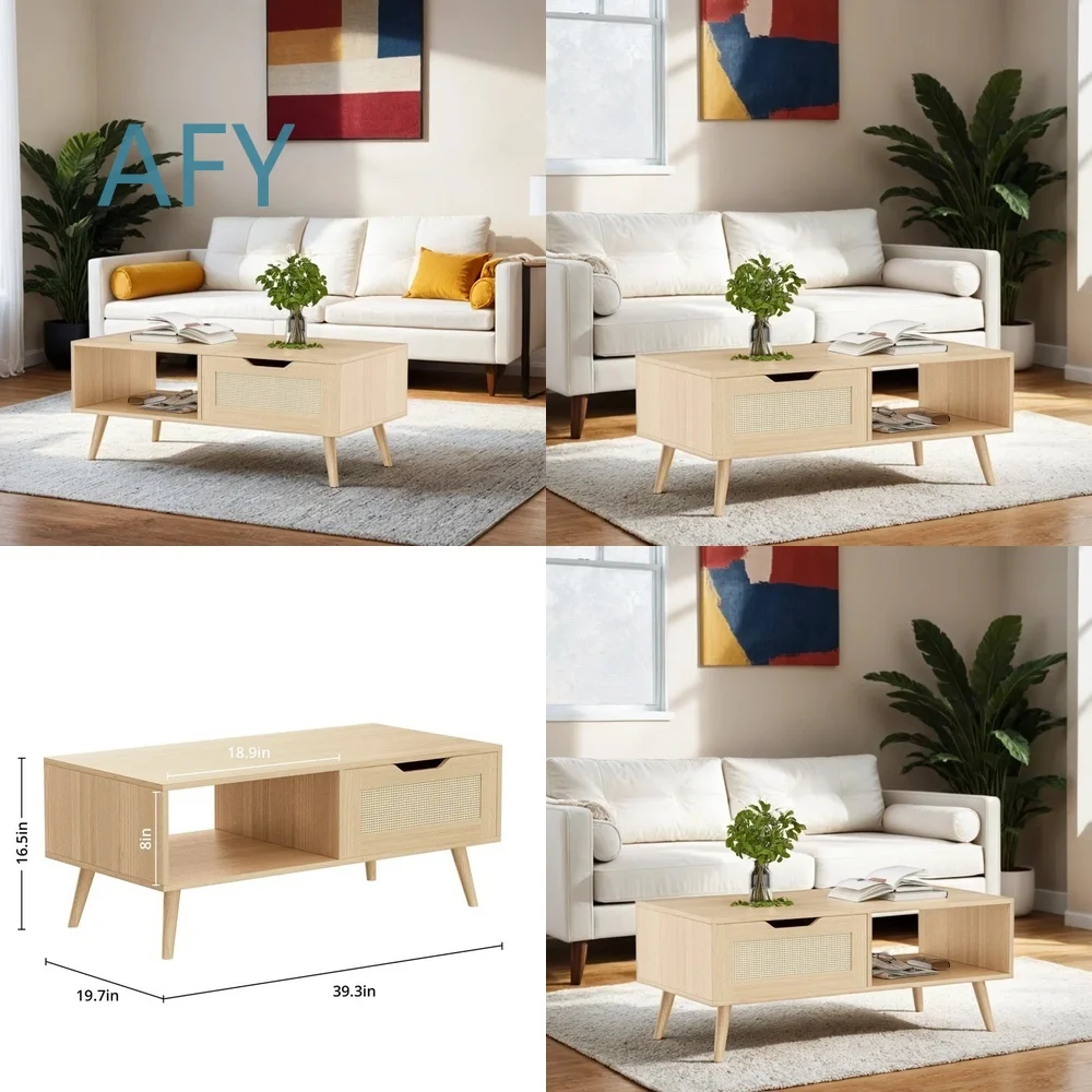Customizable Log Style Coffee Table with Compartment Storage Rack Adjustable Height Dining Table for Living Room Home Decor