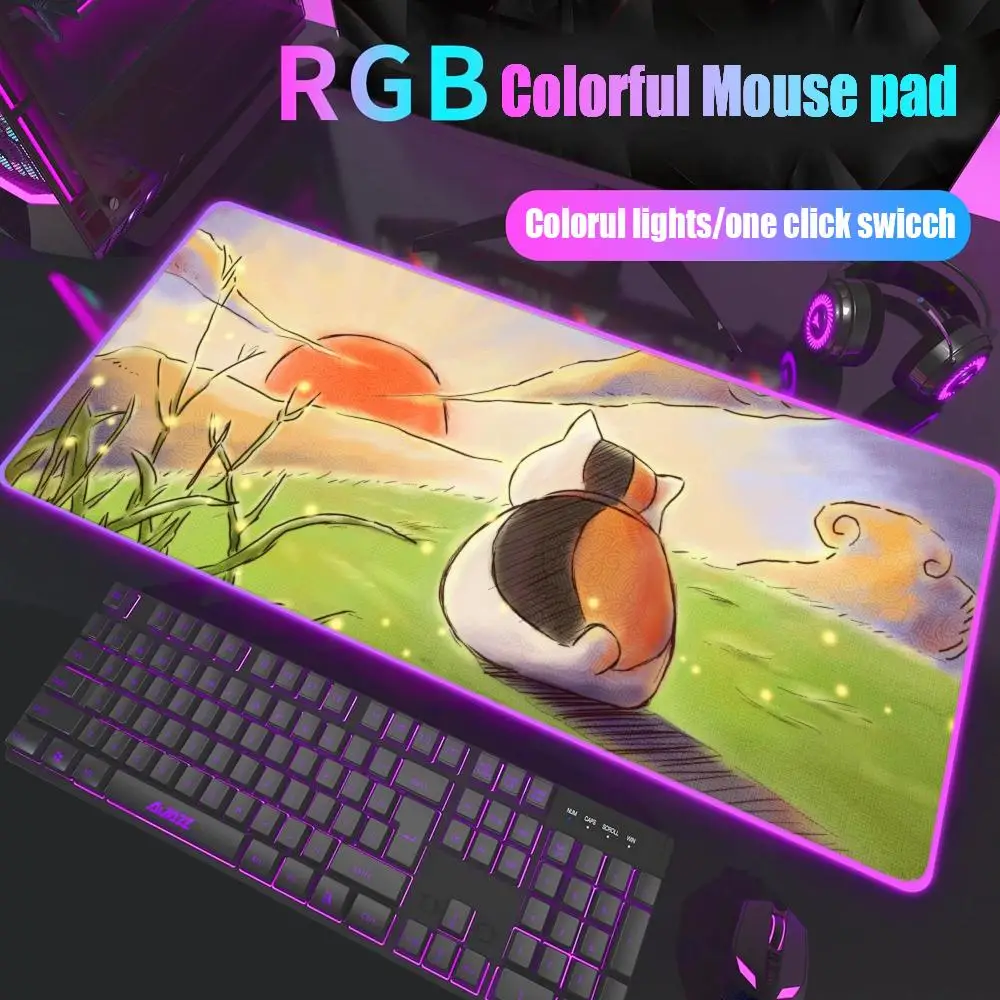 

Коврик для мыши natsume yuujinchou, геймерский настольный коврик с RGB-подсветкой, светодиодный коврик для мыши, игровые аксессуары, настольный коврик, большой коврик для мыши с подсветкой