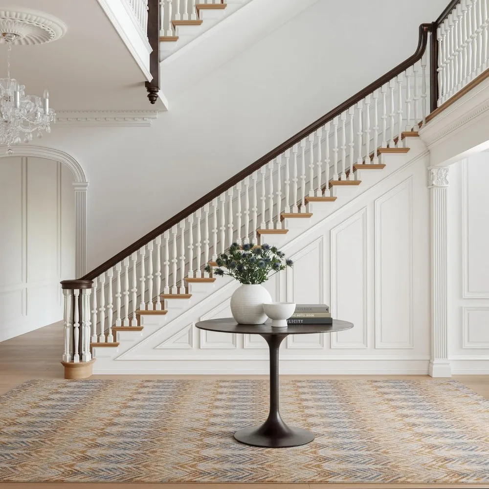 Natuurlijk bruin geometrisch patroon, machinewasbaar vloerkleed, 5x8 voet, duurzaam en gemakkelijk schoon te maken