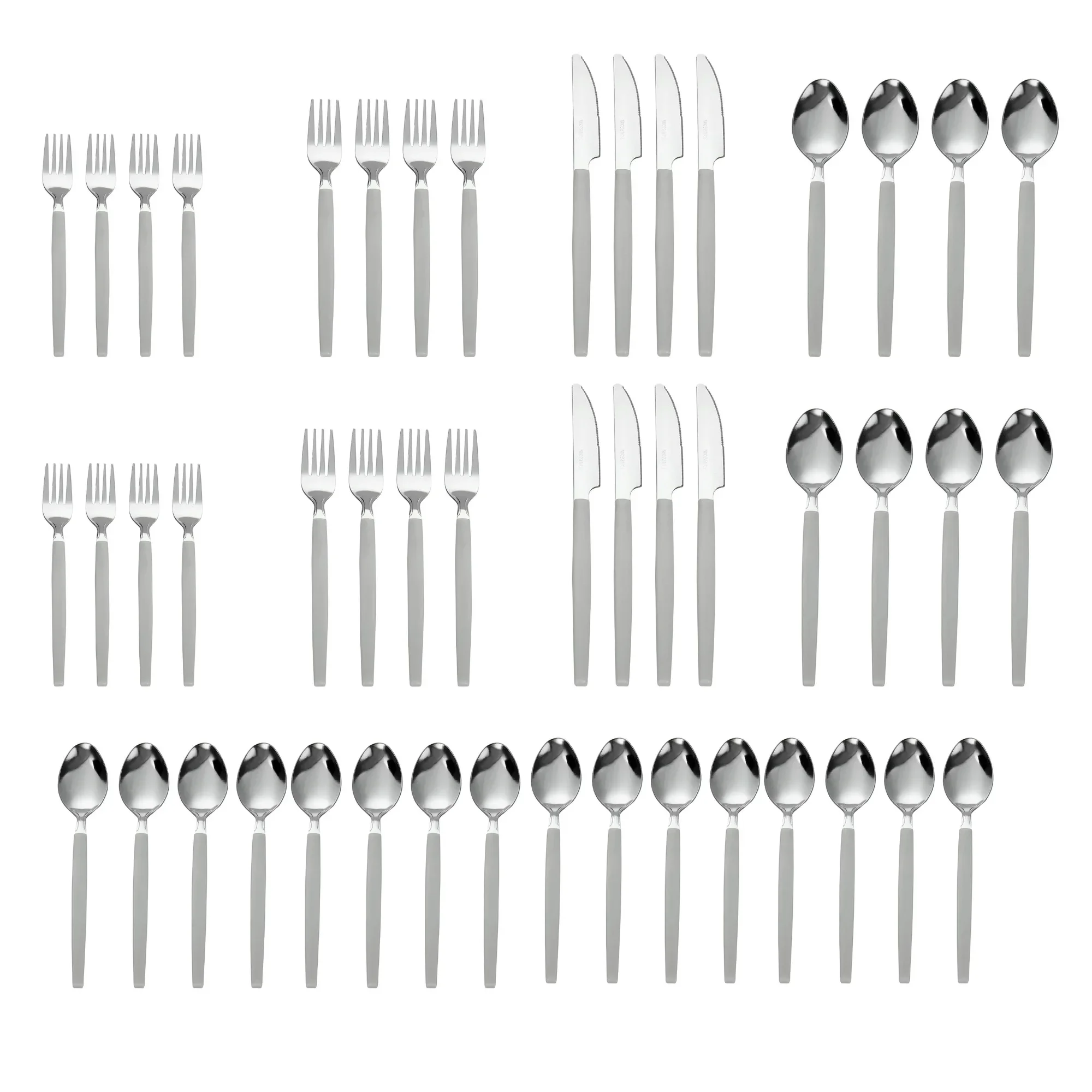 

49-Piece Stainless Steel & Plastic Flatware with Organizer Tray, Soft Silver, Service for 8 Adults
