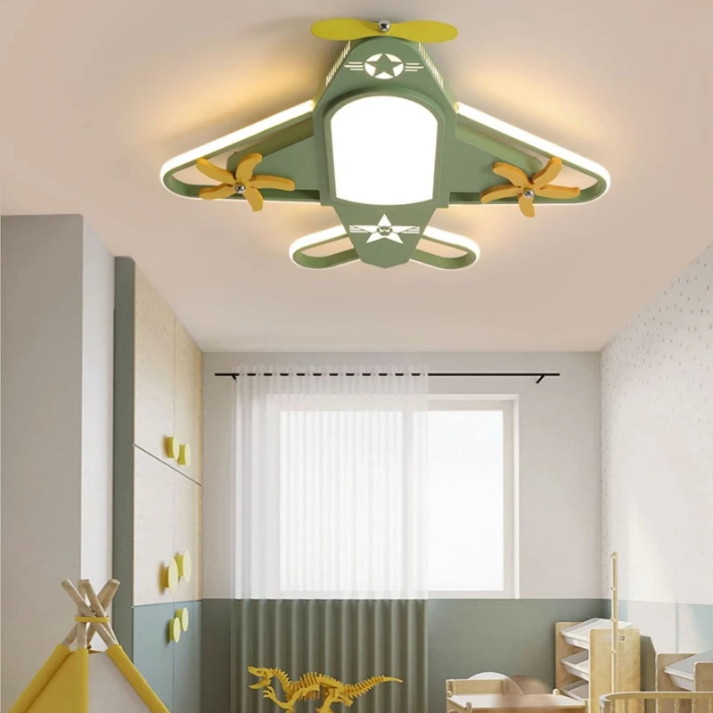 Cartoon Airplane Ceiling Fan Lights Nordic Creativity Ceiling Fans Children's Room Boy's Bedroom Eye Protection Design Fixture