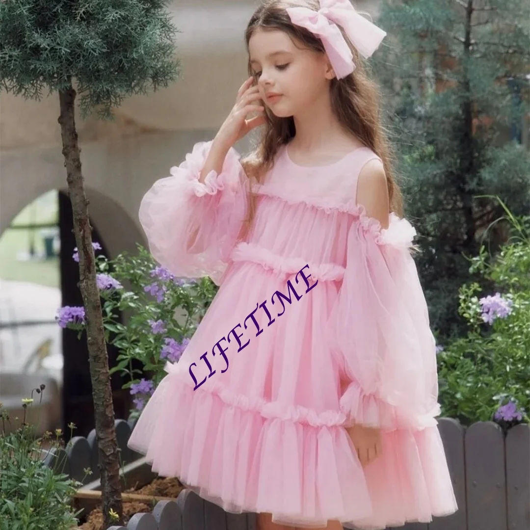 فساتين فتاة الزهور الوردية البسيطة فستان حفلات الزفاف للأطفال الفتيات فساتين حفلات تول الزهور حسب الطلب