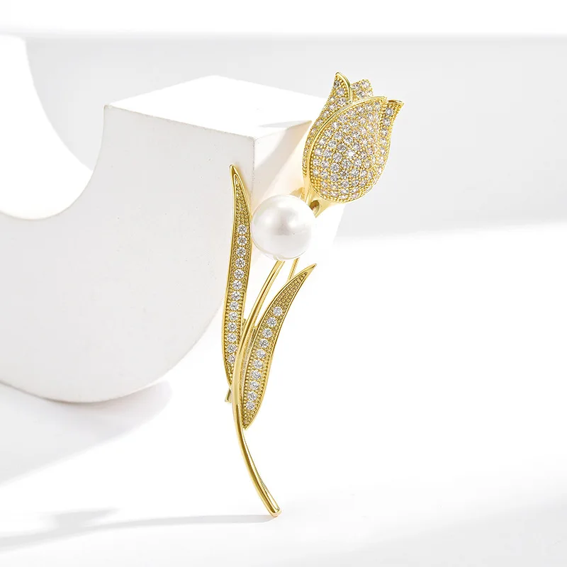 Bracelet Hand String Tulip Brooch Women's High-End Sense High-End Inlaid Zircon Corsage Accessories All-Match Fashion Clothing