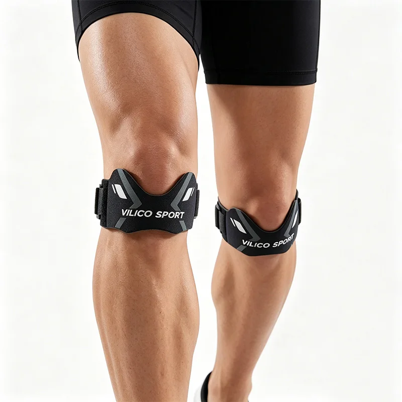 1PR Adjustable Silicone Patellar Tendon Strap, Patella Knee Band Knee Support Protector for Running Cycling Gym Sports