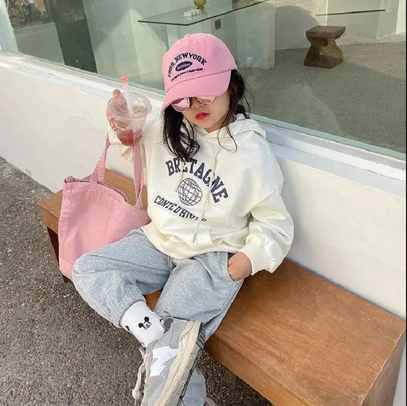 Spring Autumn Girls Cotton Loose Alphabet Sweatshirt Jacket School Kids Track Pullover Hoodie Tops Child Workout Jumper 2-14 Yrs