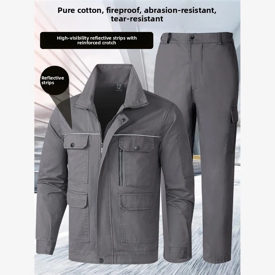 

Мужской рабочий костюм из хлопка: защитная одежда для сварщиков, синяя, устойчивая к ожогам и износу, для ручных работ