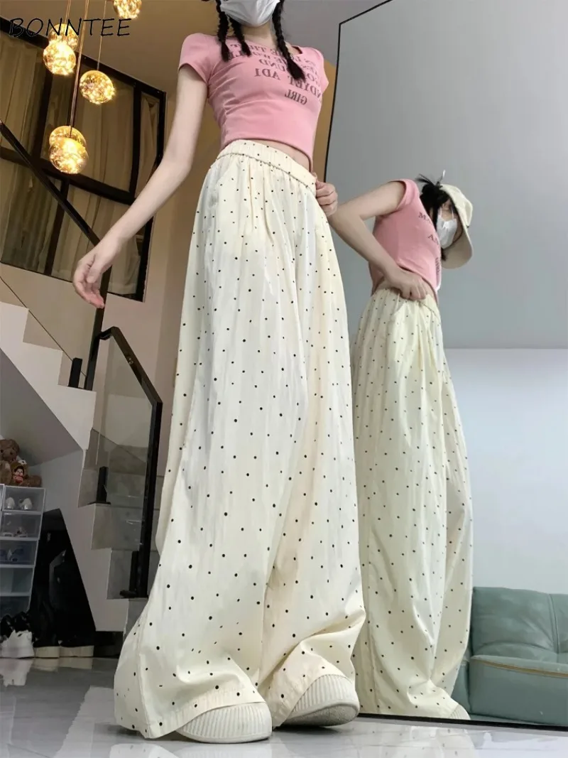 

Брюки женские в горошек, удобные универсальные модные повседневные Прямые Штаны в ленивом стиле, свободного кроя, для студентов, летняя повседневная одежда Ulzzang