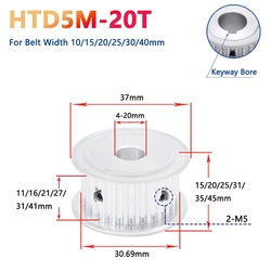 1pc 20 Teeth HTD 5M Timing Pulley Aluminium HTD5M 20T Synchronous Wheel for Belt Width 10/15/20/25/30/40mm Bore 4 5 6 6.35-20mm