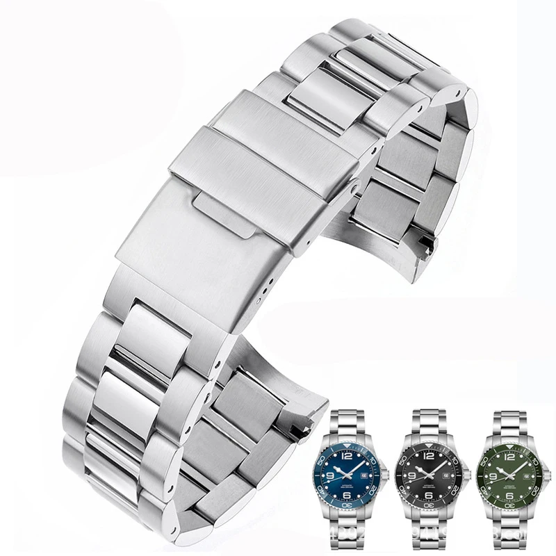 Curved End Stainless Steel Watch Strap for Longines Master Conquest HydroConquest L3.642.4 L3.781.4 L3.782.4 Bracelet Watchband