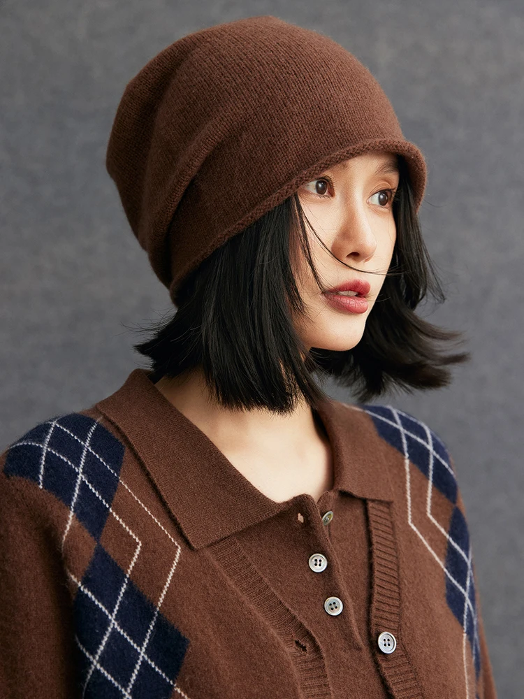 TLOML 新秋冬 レディース シック 100% カシミヤ帽子 暖かい ソフト プルオーバーキャップ カジュアル シンプルスタイル カシミヤ 高品質 帽子 トップス