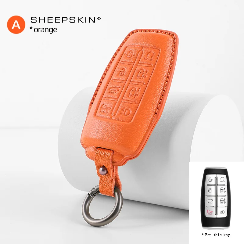 Goat skin Car Key Case Cover For Hyundai Genesis G80 GV70 GV80 GV90 2019 2020 2021 2022 Key Protector Shell Bag Auto Accessories