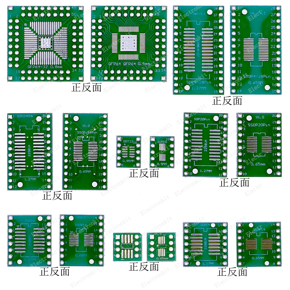 Imagem -02 - Kit de Placa Pcb com Turn to Dip Adaptador Placa Conversor Smd Sop8 Sop10 Sop14 Sop16 Sop24 Sop28 Tqfp3244486484100 40 Pcs