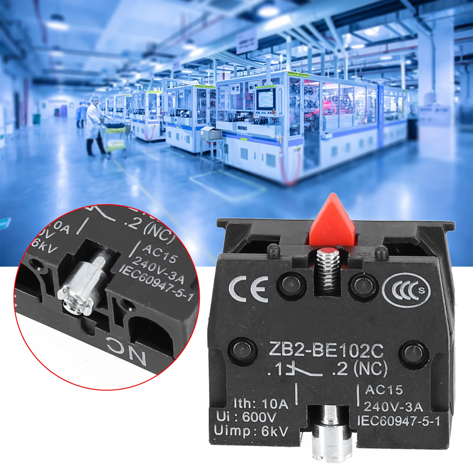 10A 600V Push Button Joystick Switch ZB2BE101CBE102C NO Contacts Suitable for Panel Installation with 22mm Hole Diameter