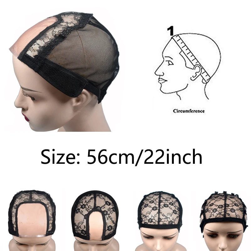 Swiss Lace Wig Cap com alça ajustável, hairnet preto, boné para fazer perucas, tecelagem, ferramentas, parte U