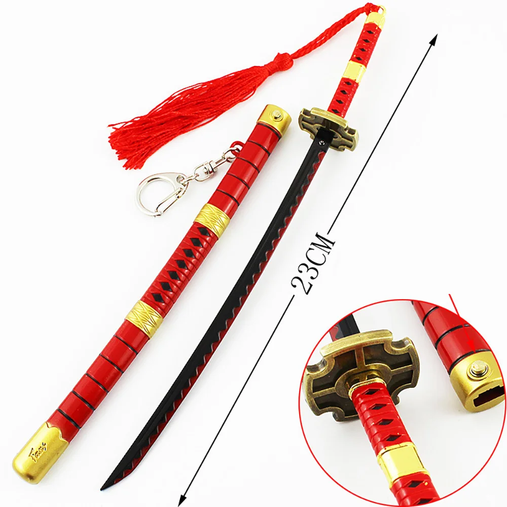 23cm Sandai Kitetsu with Button Roronoa Zoro OP Anime Peripheral All Metal Sword Model Home Ornament 1:6 Equipment Craft Toys