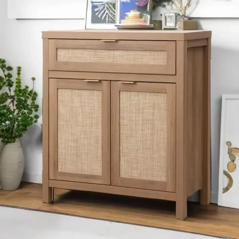 [¡Nueva llegada, envío gratis! ]Aparador de buffet de alta calidad con almacenamiento, gabinete decorativo de ratán con cajón de puertas, Boho