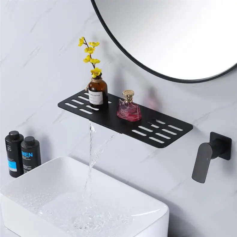 

Wall Mounted Bathroom Basin Faucet Brass Hot Cold Big Platform Sink Mixer Water Mixer Sinle Lever Carved In-wall sink mixer