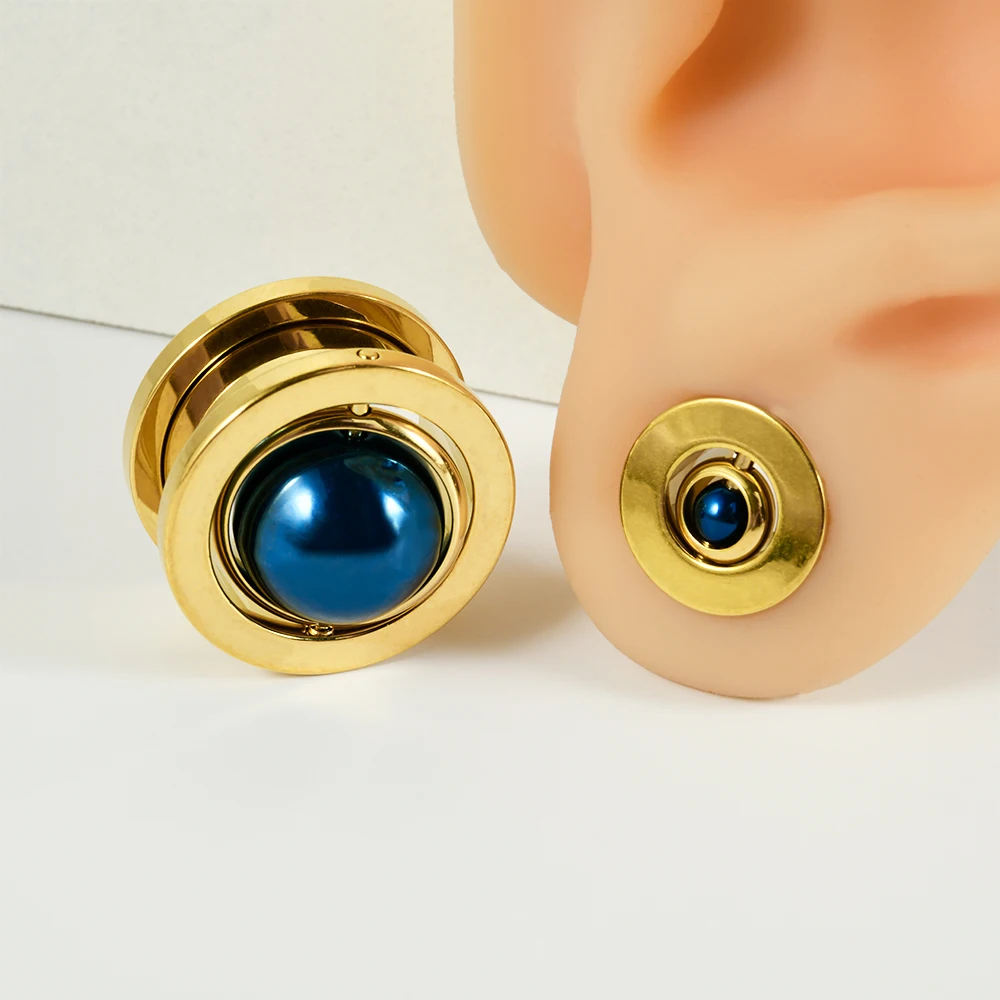 PAIR Stainless Steel Golden Nine Styles Ear Plugs Expanders Piercing Screw Ear Gauges Earring Stretchers Body Piercing Jewelry