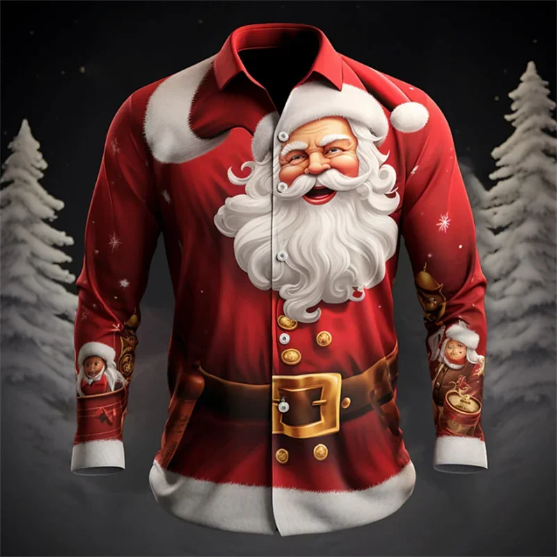 2024 Christmas shirt New Year party HD pattern soft elastic comfortable Santa suit men\'s large size new hot sale