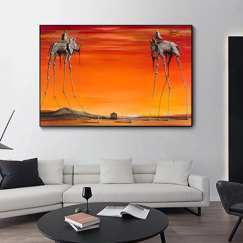 Classic Art And Masterpieces ELEPHANTS SALVADOR DALI Painting and Prints Canvas Poster Wall Art Pictures for Living Room Decor