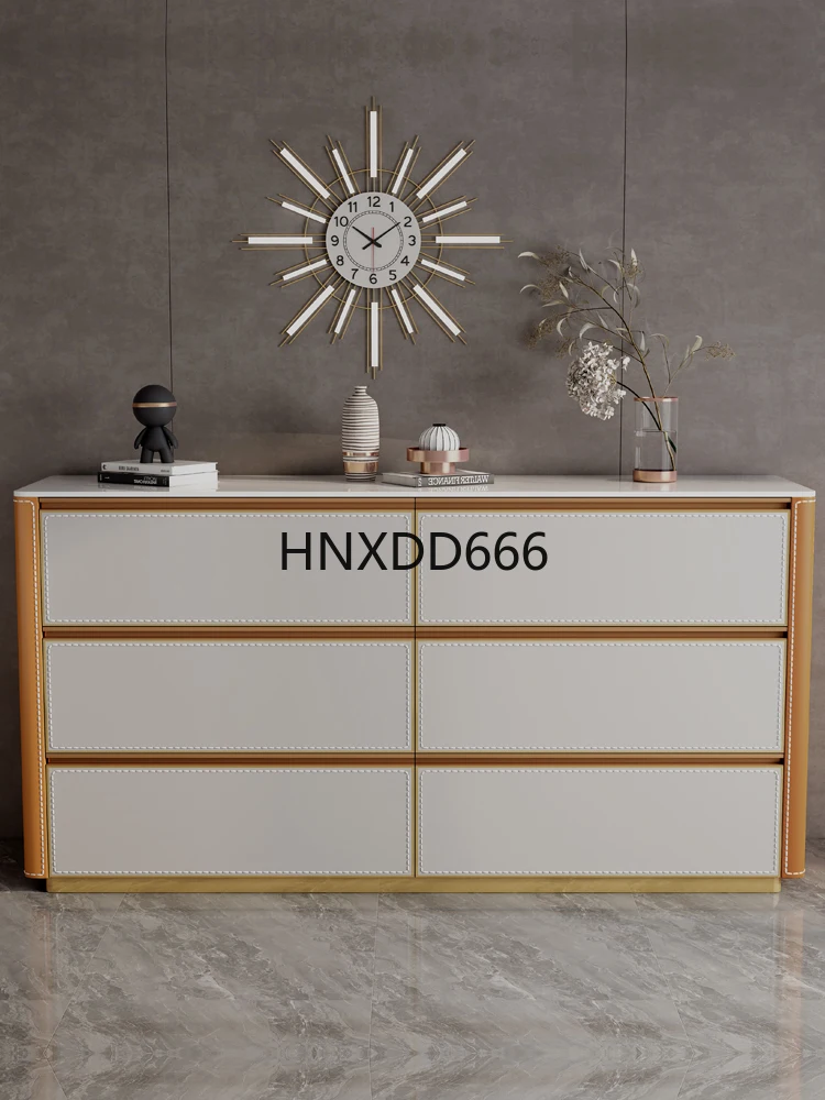 

Light luxury high-end saddle leather six-bucket cabinet living room dining side cabinet storage