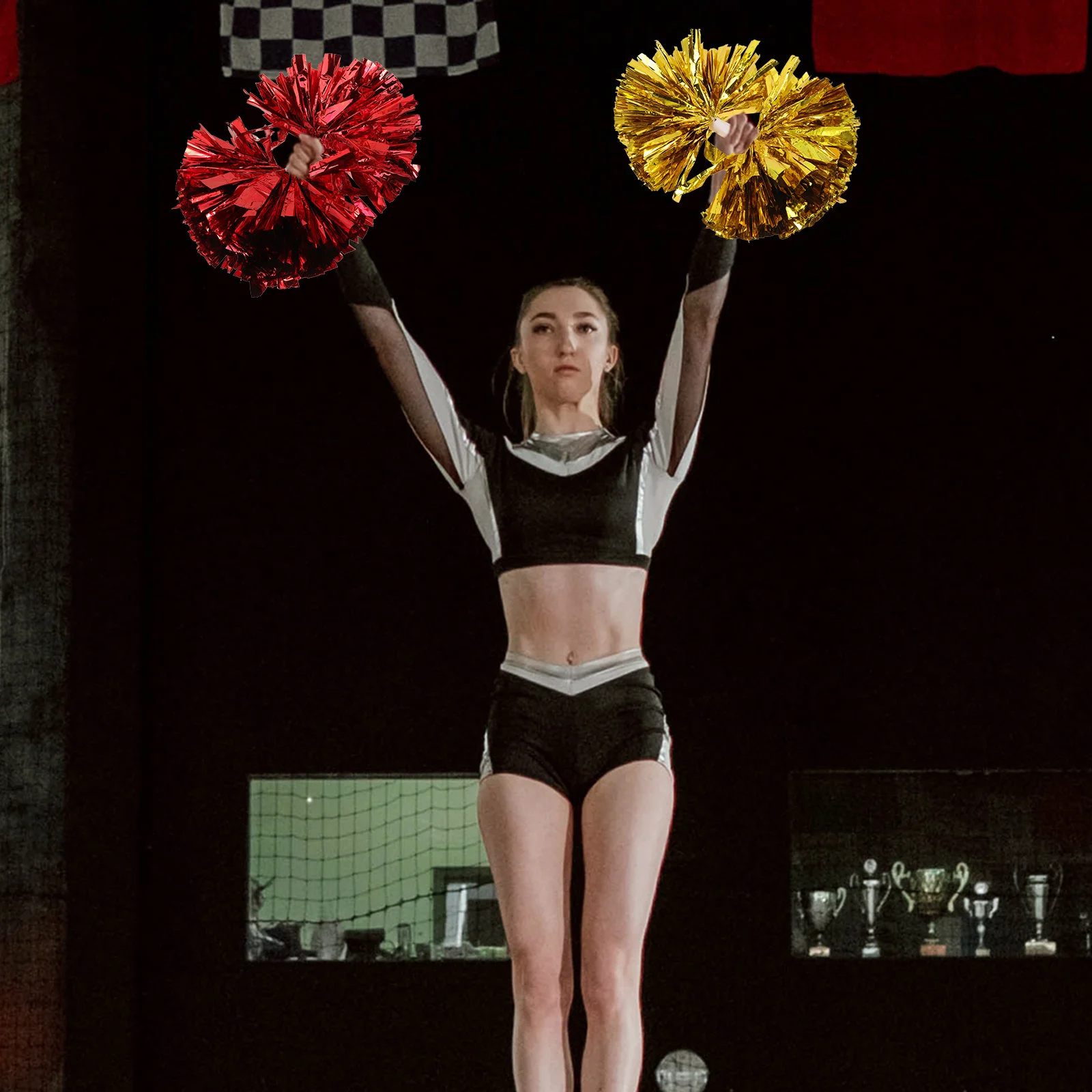 

2Pcs Cheerleader Pom Poms Reusable Portable Plastic Props Bright Mixed Colors Comfortable Handle Perfect for Cheerleading Sports