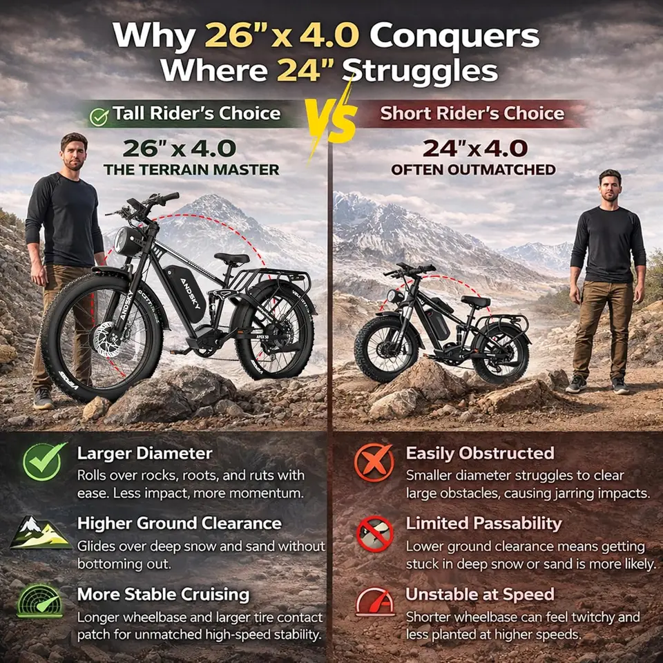 ANDSKY Apex50 AWD Electric Bike 3000W Dual Motor 35MPH 100Miles Long Range 48V/52V 25Ah Removable Battery City Off-Road Electric Bicycle for Adults Full Suspension 26*4 Inch All Terrain Fat Tire E-bike image 12