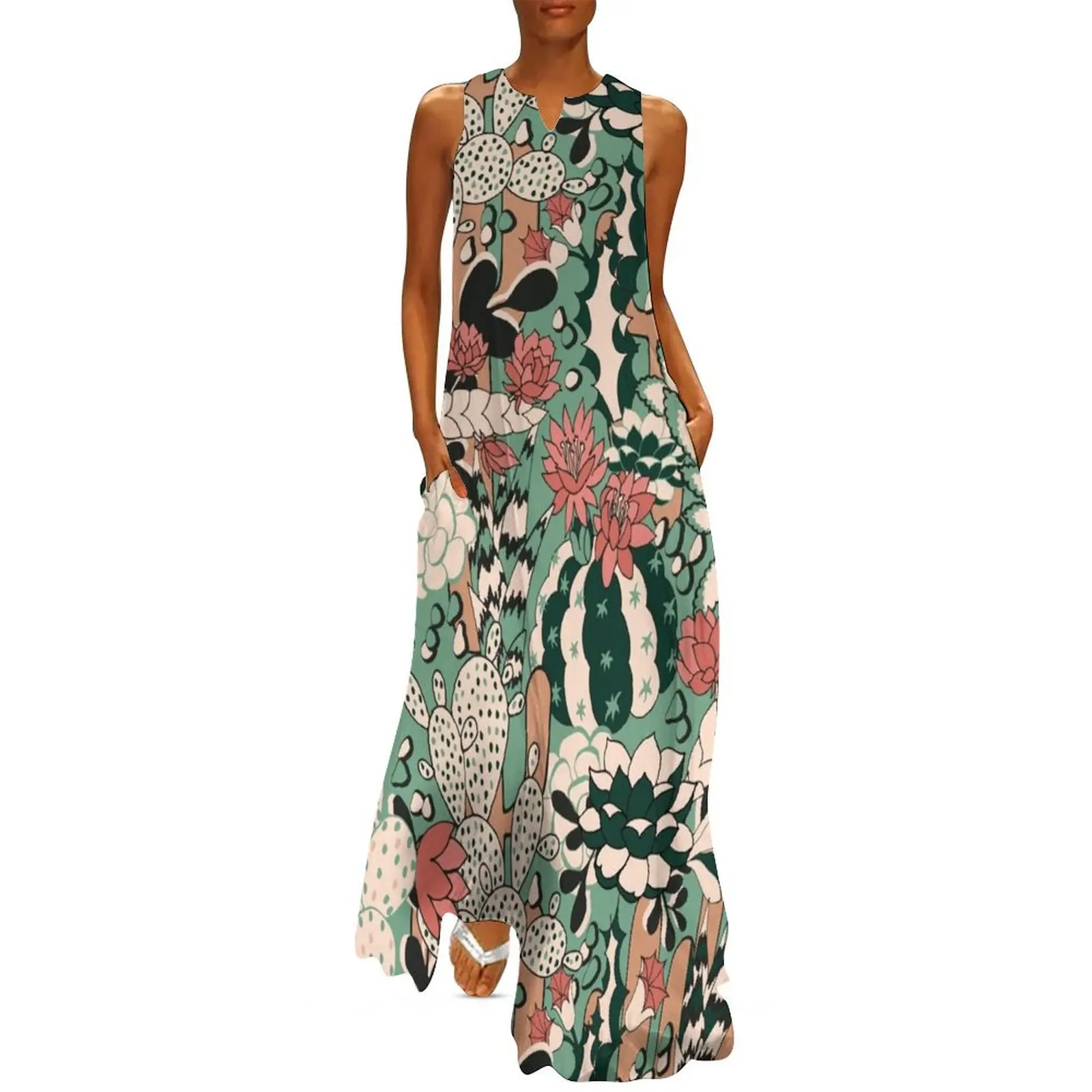 

Cacti and Succulent Long Dress beach outfits for women beach dresses women's clothing trend 2025 summer dresses women 2025 Dress