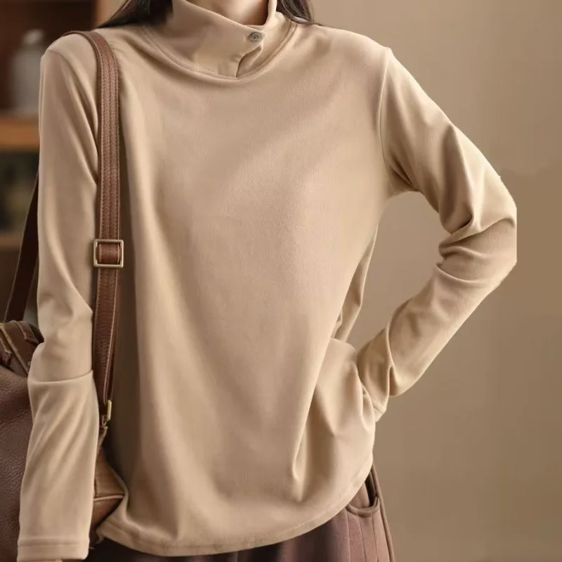 เสื้อสเวตเชิ้ตผ้าริบเดอร์ลอนสำหรับผู้หญิง ให้ความอบอุ่นด้วยผ้าฟลีซหนานุ่ม สวมใส่สบาย สไตล์ลำลอง ใช้ได้หลากหลาย คอปกพับได้ คอตั้ง แบบสวมสองทาง