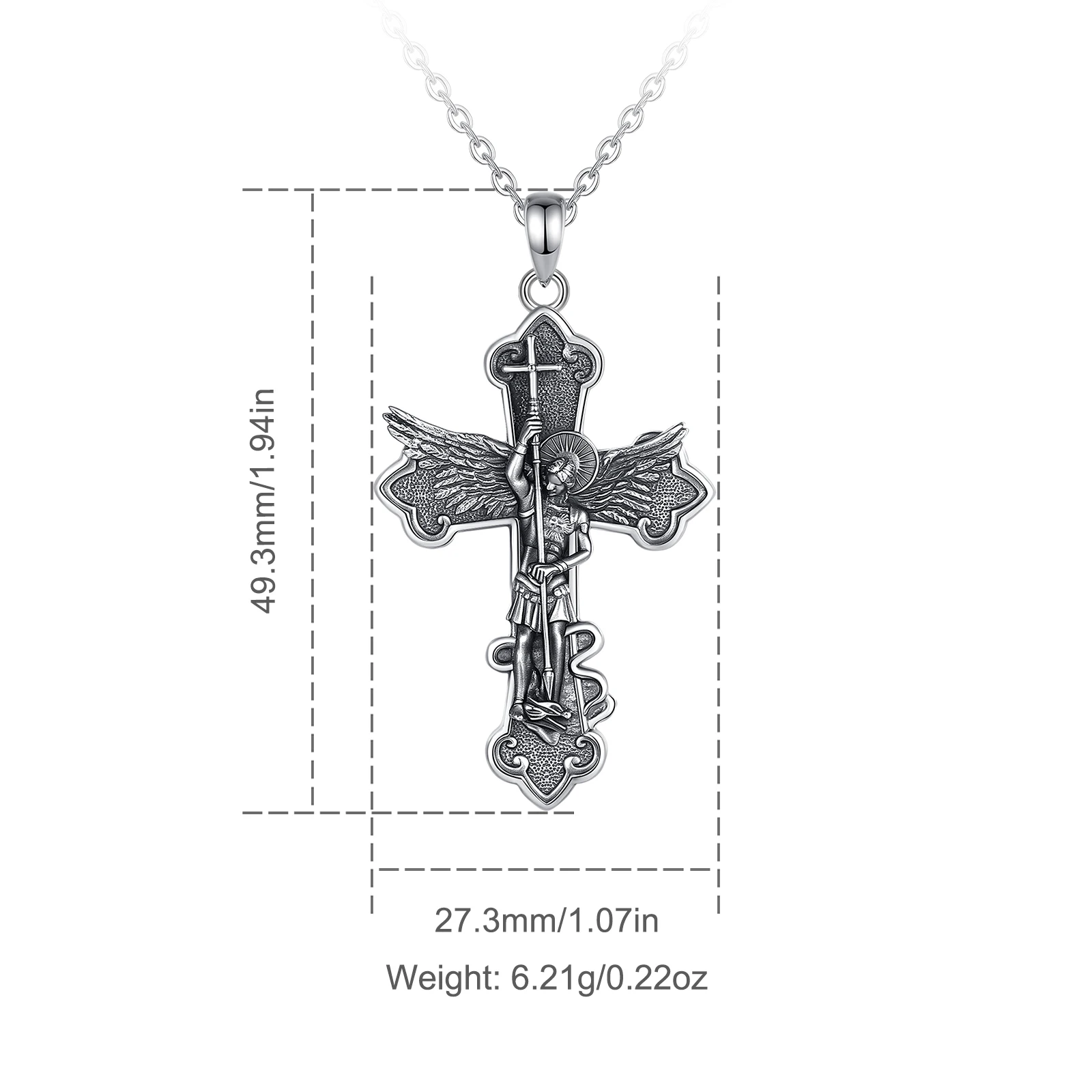 Eudora Saint Michael Necklace 925 Sterling Silver Archangel Cross Pendant Religious Protection Jewelry Fine Gift for Men Women