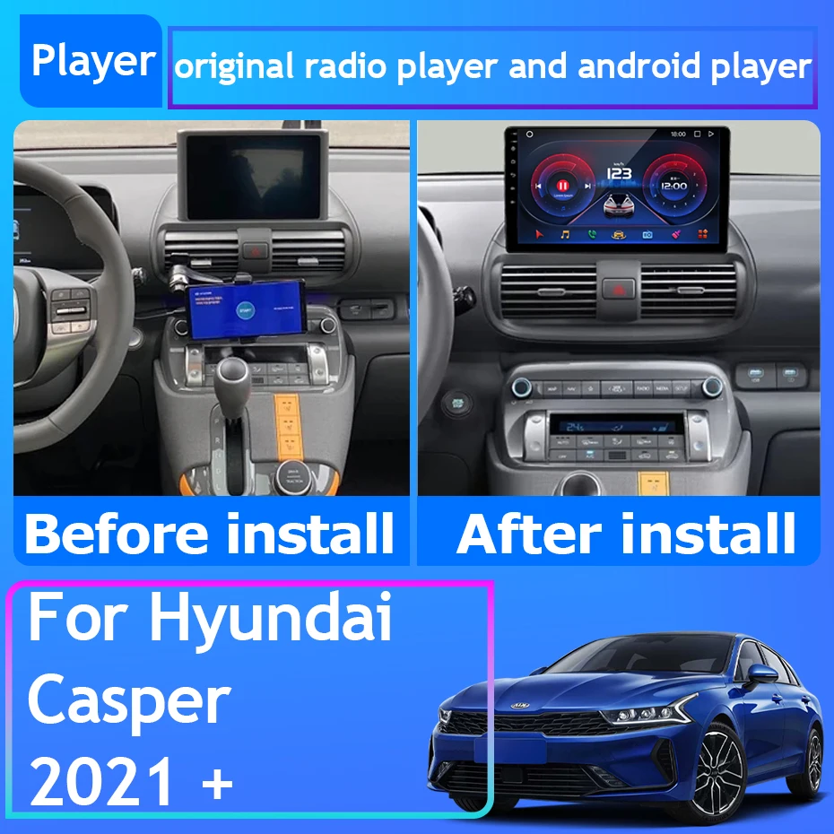 For Hyundai Casper 2021 + Car Radio Carplay Navigation GPS Stereo Android Auto Screen Bluetooth Multimedia Player Wifi No 2din