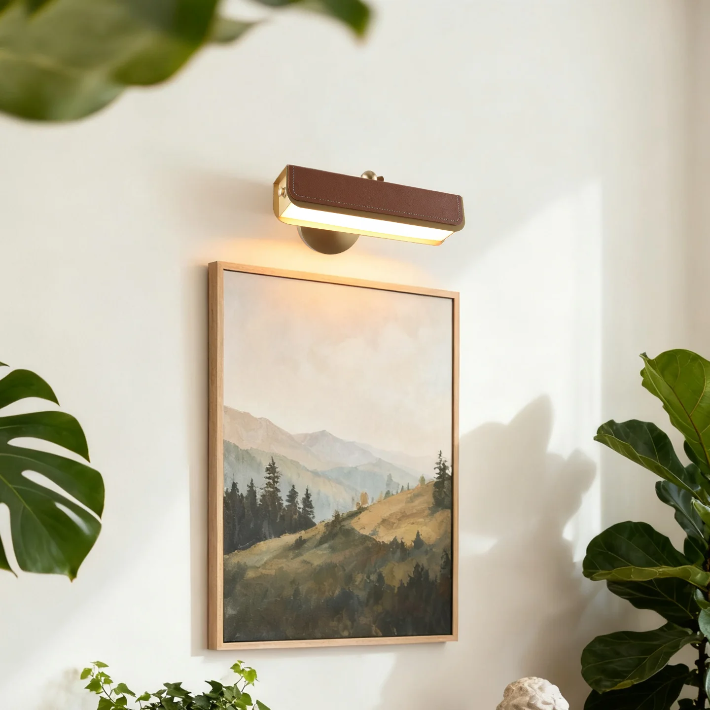 ضوء صورة نحاسي على الطراز الصيني، ضوء مرآة الحمام، مصباح جداري جلدي مصمم، مصباح جداري لغرفة النوم وغرفة المعيشة من النحاس