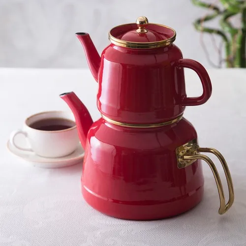 Emsan Troy Induction Based Enamel Teapot Set Red