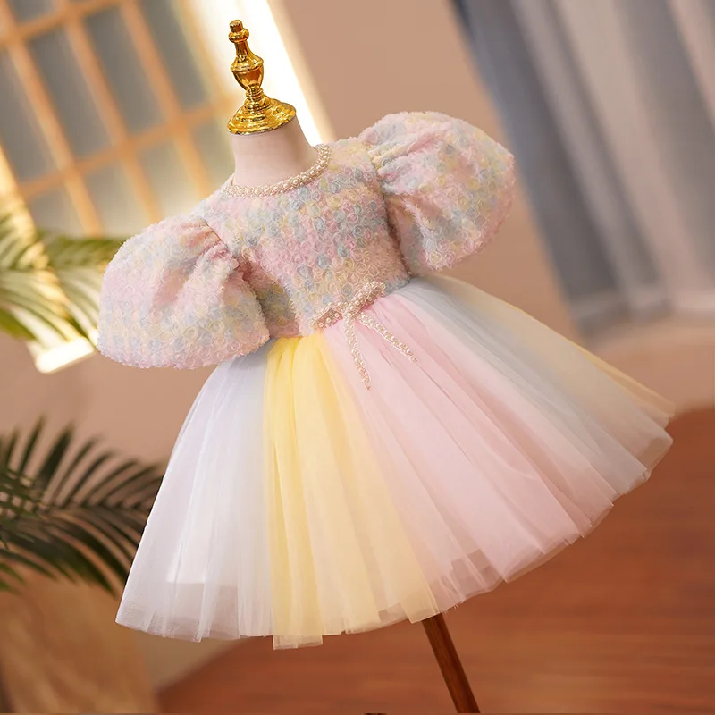 

Children's Piano Performance Dress Host Girl's First Birthday Princess Dress Flower Girl Wedding Little Girl Puffy Dress