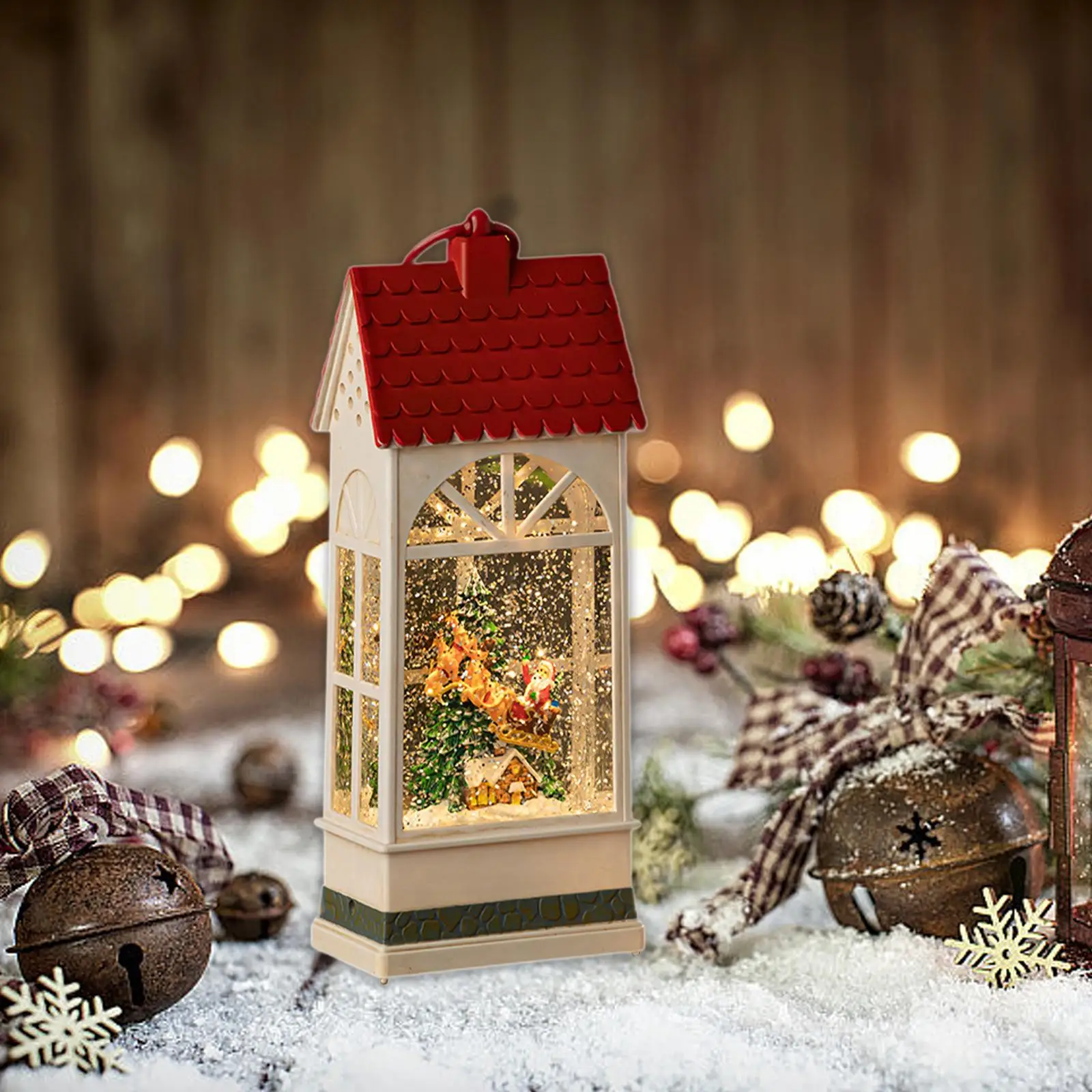 Christmas Snow Globe Lantern Figurine with Light and Music Box for Desktop Table Centerpiece Home Decor