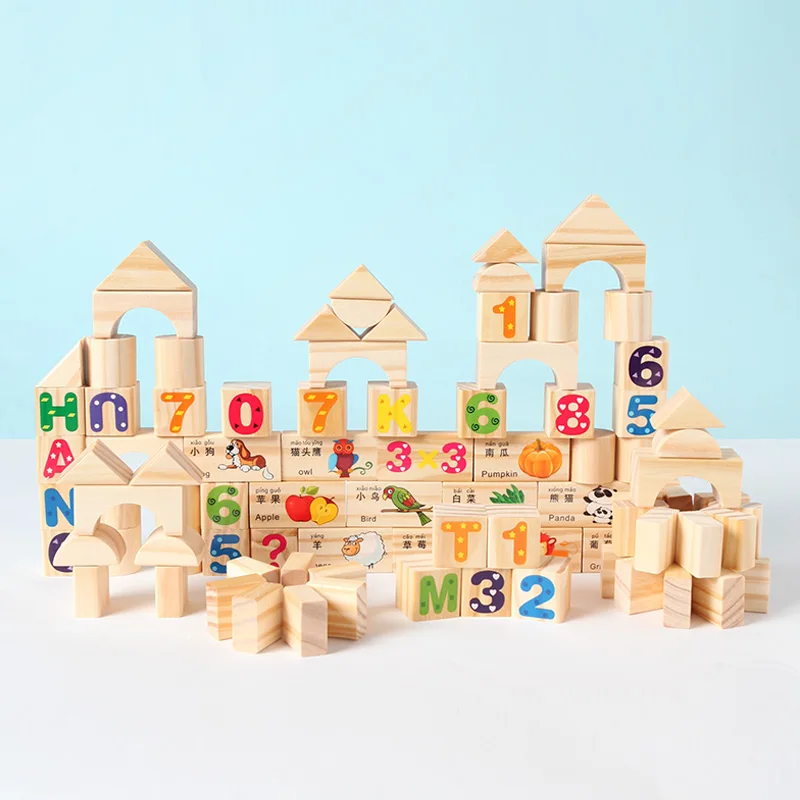 Holz-DIY-Puzzle-Blöcke für Jungen und Mädchen, Montessori-Stapelblöcke, buntes pädagogisches kreatives Spielzeug, Aufklärung, Denken