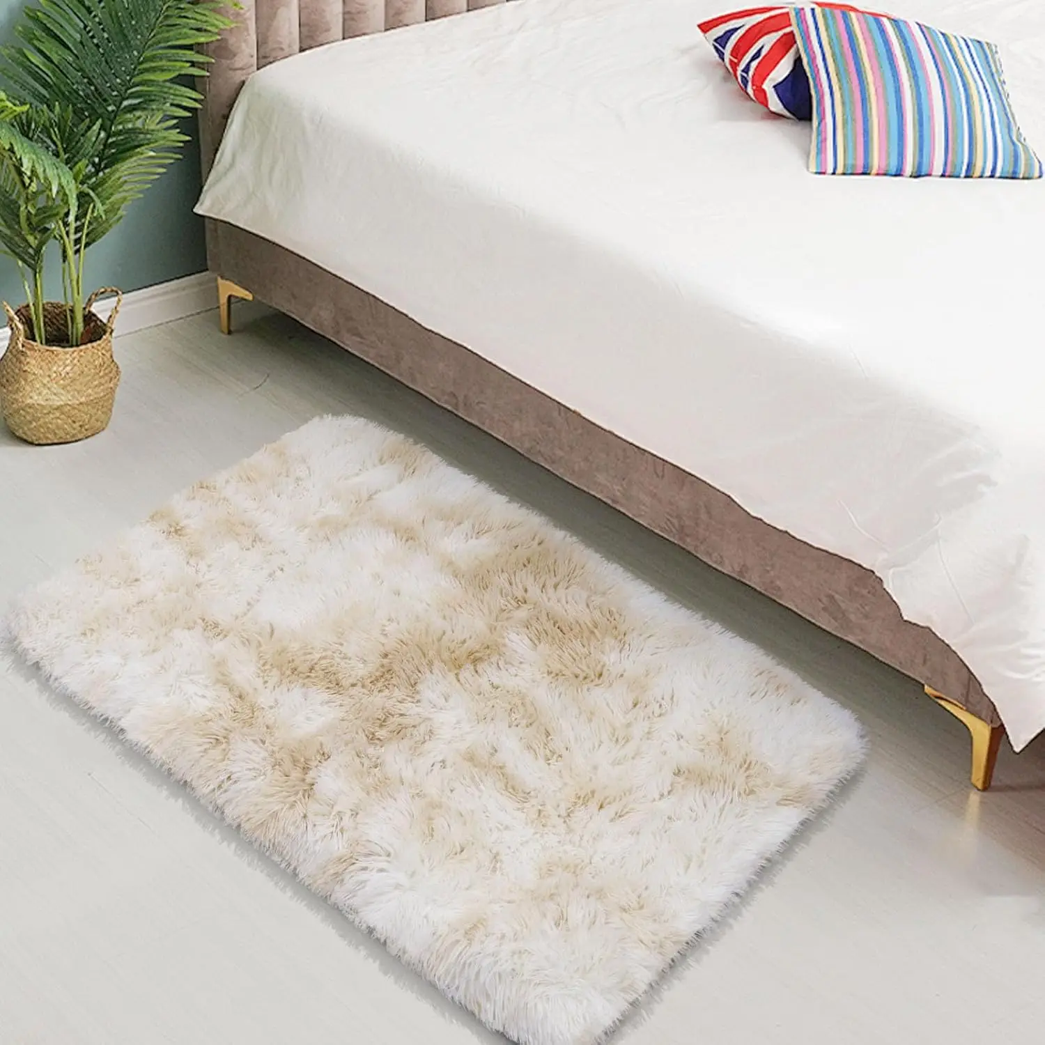 VIKAMA 40X60CM Silk Wool Rug Thickened Bedside Living Room Nursery Soft Home Decor Carpet Washable Dirt Repellent Mat