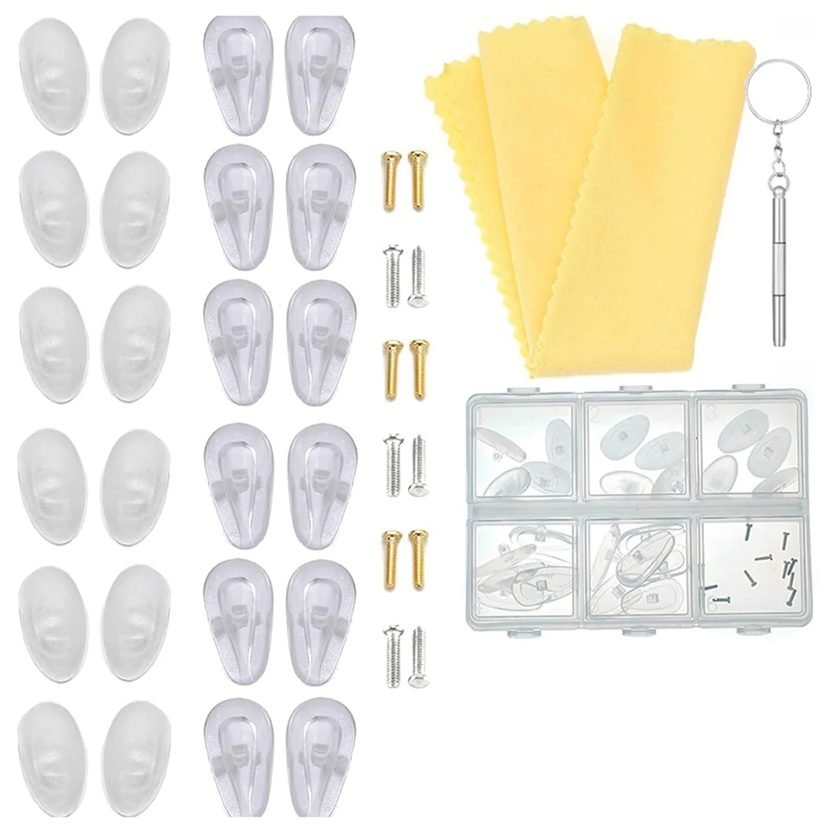 12 Pairs of Soft Jelly-Like and Air Chamber Silicone Nose Pads Screw-In Glasses Nose Pads with Gold and Silver Screws