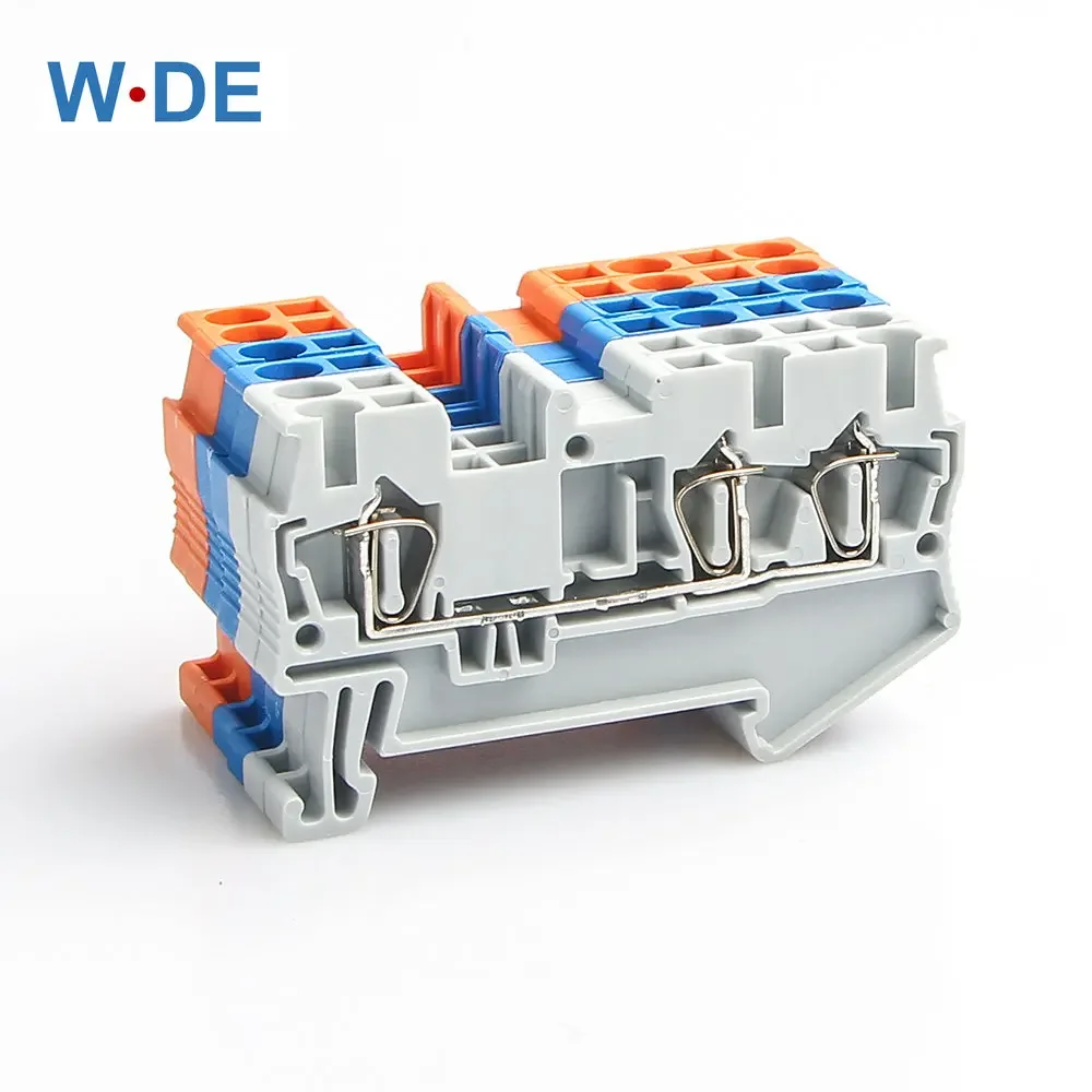 10Pcs Din Rail Terminal Block ST-2.5-TWIN Connector Electrical Wiring Return Pull Type 3 Conductor Terminal Block Wire Conductor